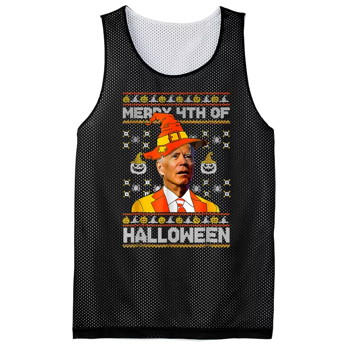 Funny Joe Biden Merry 4th Of Halloween Costume Scary Pumpkin Mesh Reversible Basketball Jersey Tank