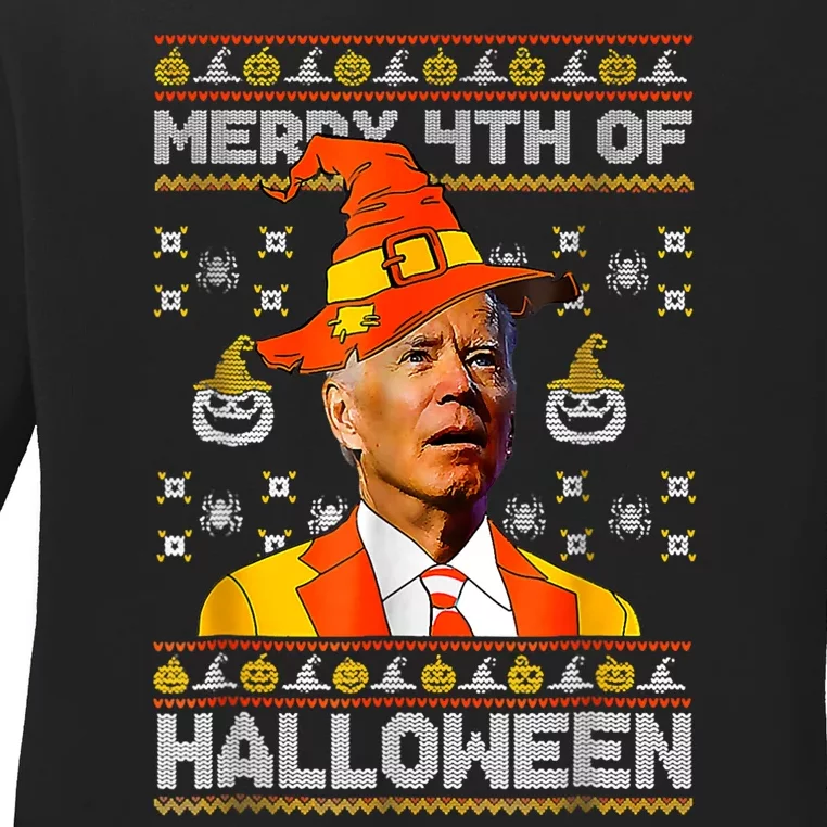 Funny Joe Biden Merry 4th Of Halloween Costume Scary Pumpkin Ladies Long Sleeve Shirt