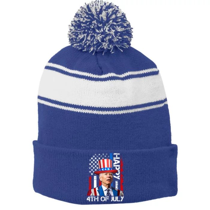 Funny Joe Biden 4th Of July Independence Day American Flag Stripe Pom Pom Beanie