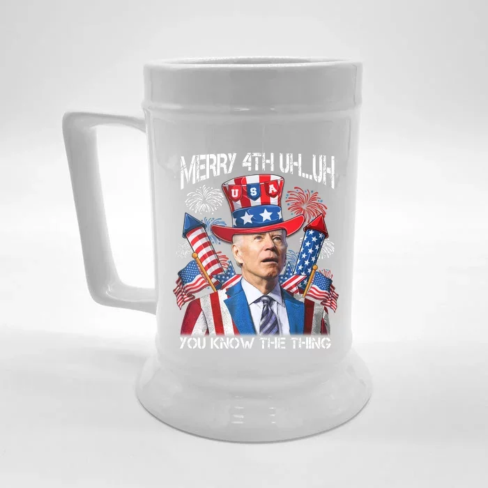 Funny Joe Biden 4th Of July Merry 4th Uh You Know The Thing Front & Back Beer Stein