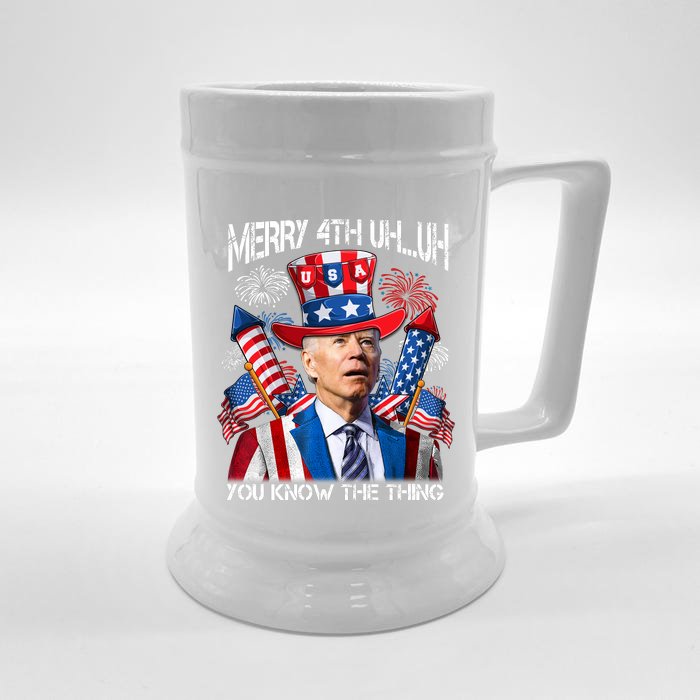 Funny Joe Biden 4th Of July Merry 4th Uh You Know The Thing Front & Back Beer Stein