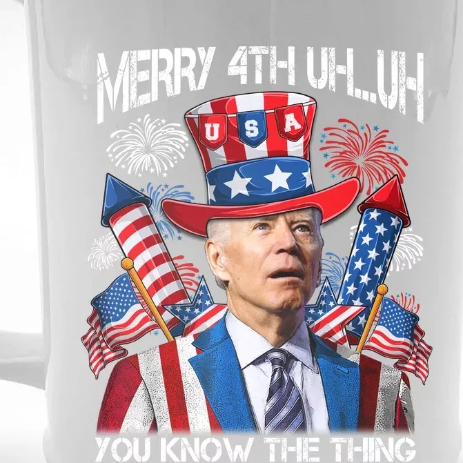 Funny Joe Biden 4th Of July Merry 4th Uh You Know The Thing Front & Back Beer Stein