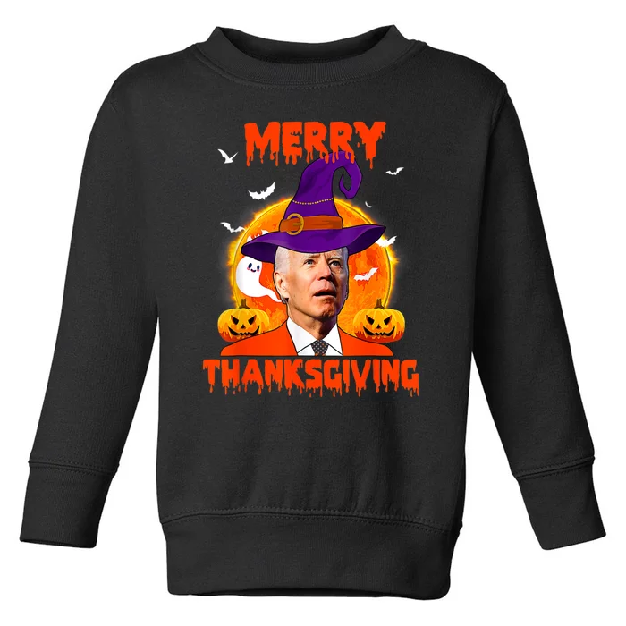 Funny Joe Biden Merry Thanksgiving Confused Happy Halloween Toddler Sweatshirt