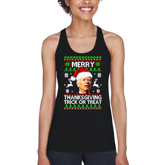 Funny Joe Biden Merry Thanksgiving Trick Or Treat Women's Racerback Tank