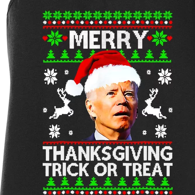 Funny Joe Biden Merry Thanksgiving Trick Or Treat Women's Racerback Tank