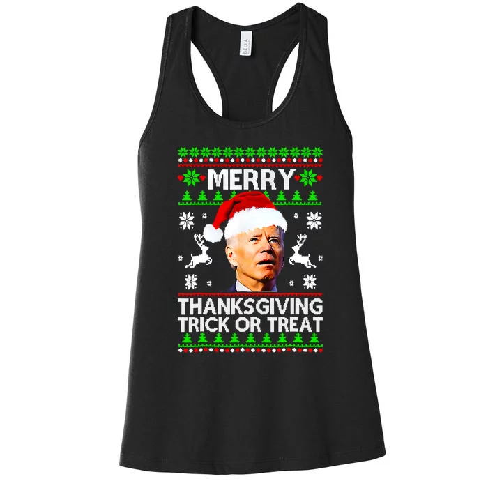 Funny Joe Biden Merry Thanksgiving Trick Or Treat Women's Racerback Tank