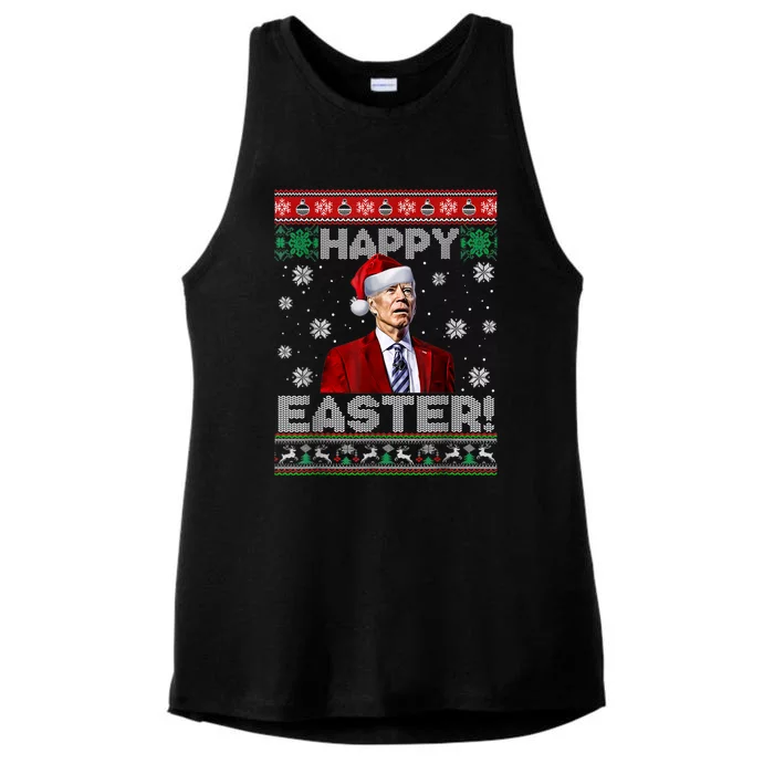 Funny Joe Biden Happy Easter Ugly Christmas Ladies Tri-Blend Wicking Tank