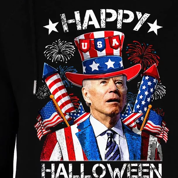 Funny Joe Biden 4th Of July Happy Halloween Firework Womens Funnel Neck Pullover Hood