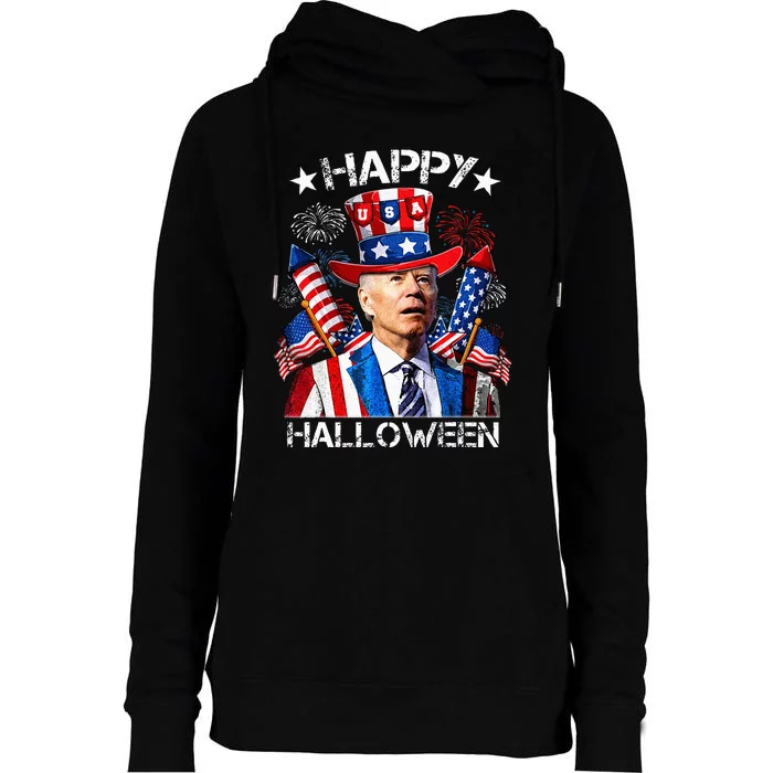 Funny Joe Biden 4th Of July Happy Halloween Firework Womens Funnel Neck Pullover Hood