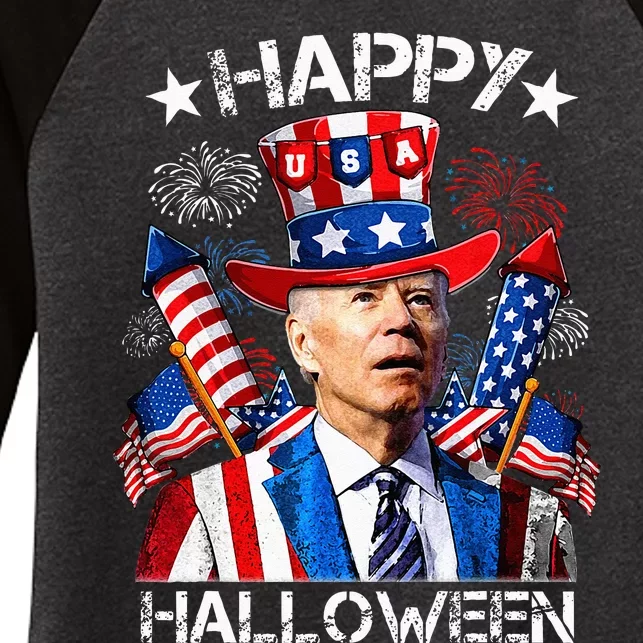 Funny Joe Biden 4th Of July Happy Halloween Firework Women's Tri-Blend 3/4-Sleeve Raglan Shirt