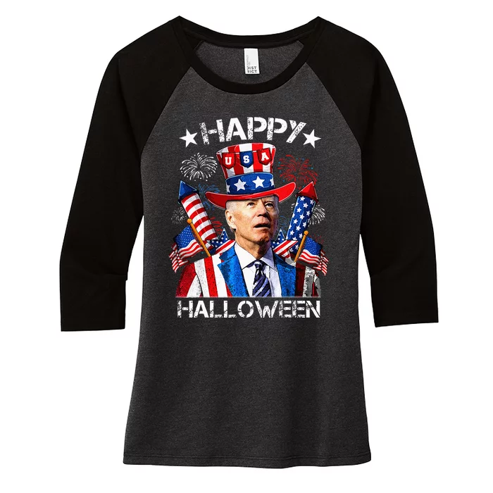 Funny Joe Biden 4th Of July Happy Halloween Firework Women's Tri-Blend 3/4-Sleeve Raglan Shirt