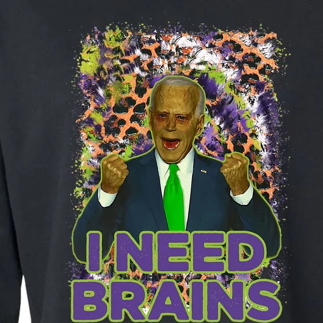 Funny Joe Biden Zombie I Need Brains Anti Liberals Halloween Cropped Pullover Crew