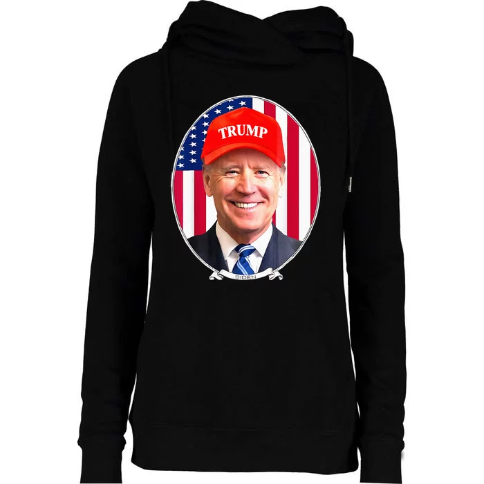 Funny Joe Biden Wearing Hat Trump Womens Funnel Neck Pullover Hood