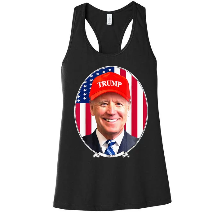 Funny Joe Biden Wearing Hat Trump Women's Racerback Tank