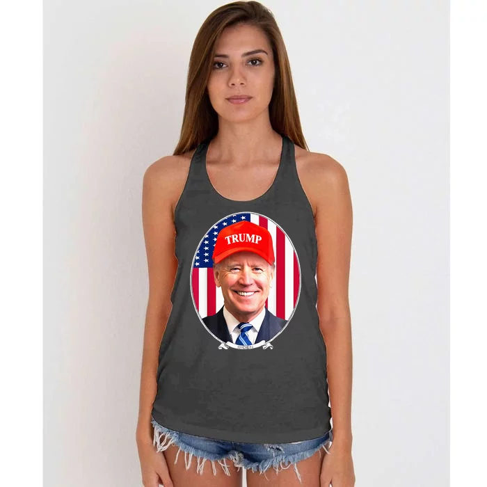 Funny Joe Biden Wearing Hat Trump Women's Knotted Racerback Tank