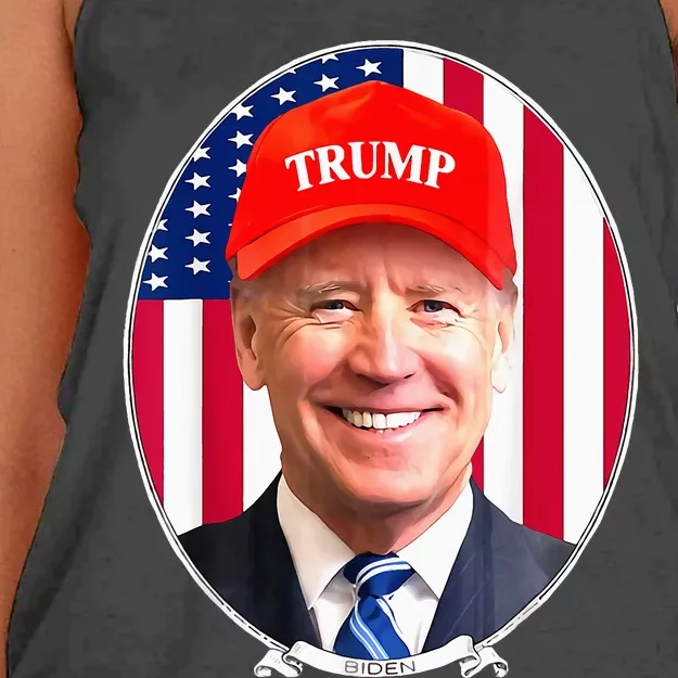 Funny Joe Biden Wearing Hat Trump Women's Knotted Racerback Tank