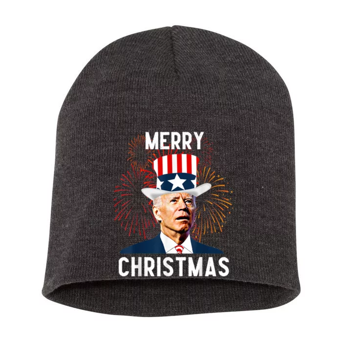 Funny Joe Biden Merry Christmas For Fourth Of July Short Acrylic Beanie