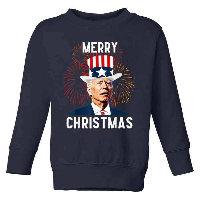 Funny Joe Biden Merry Christmas For Fourth Of July Toddler Sweatshirt