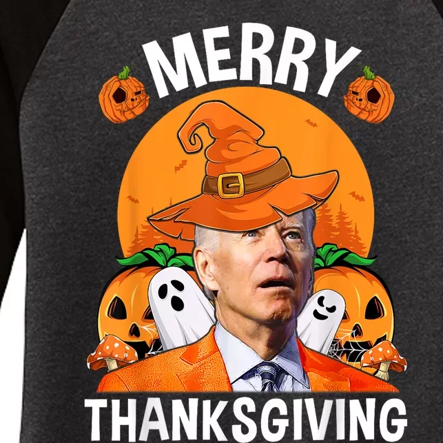 Funny Joe Biden Happy Halloween Merry Thanksgiving Women's Tri-Blend 3/4-Sleeve Raglan Shirt