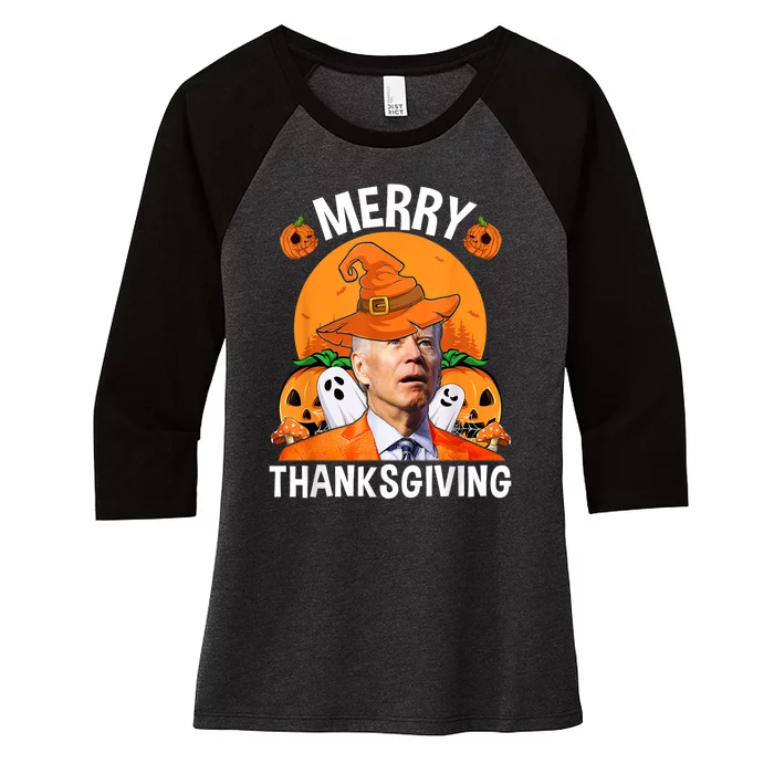 Funny Joe Biden Happy Halloween Merry Thanksgiving Women's Tri-Blend 3/4-Sleeve Raglan Shirt