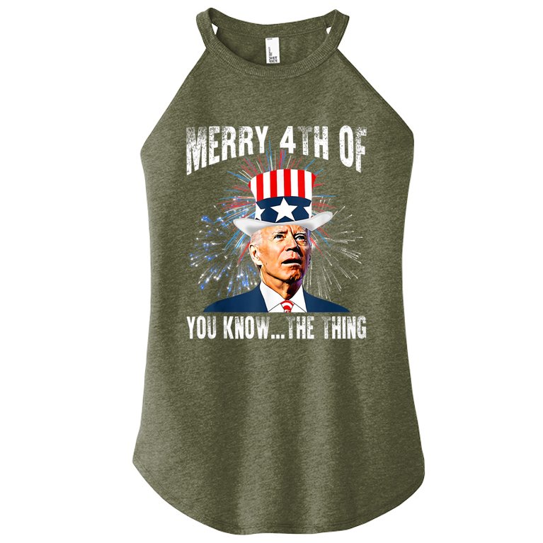 Funny Joe Biden Merry 4th Of You Know..The Thing 4th Of July Funny Women’s Perfect Tri Rocker Tank