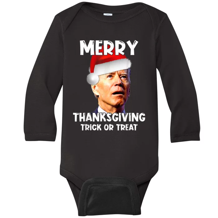 Funny Joe Biden Santa Hat Merry Thanksgiving Christmas Baby Long Sleeve Bodysuit