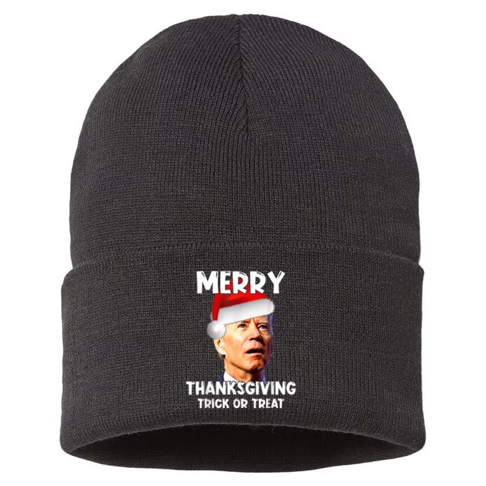 Funny Joe Biden Santa Hat Merry Thanksgiving Christmas Sustainable Knit Beanie