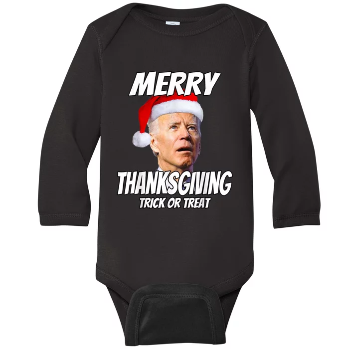 Funny Joe Biden Merry Thanksgiving Trick Or Treat Baby Long Sleeve Bodysuit