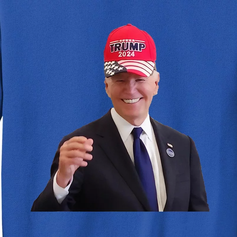 Funny Joe Biden Dons Trump 2024 Cap Wear A Trump Hat Tall Sweatshirt