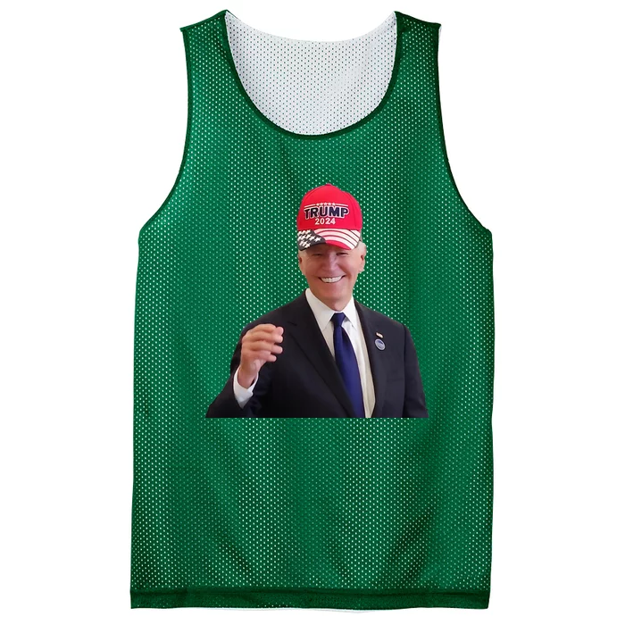 Funny Joe Biden Dons Trump 2024 Cap Wear A Trump Hat Mesh Reversible Basketball Jersey Tank