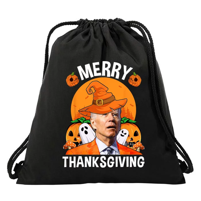 Funny Joe Biden Happy Halloween Merry Thanksgiving Drawstring Bag