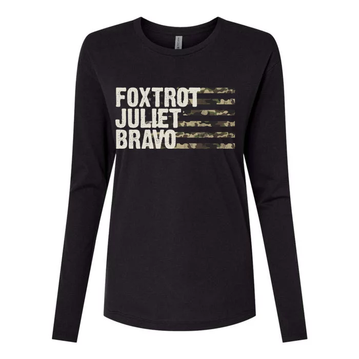 Foxtrot Juliet Bravo Camo Military Flag Womens Cotton Relaxed Long Sleeve T-Shirt