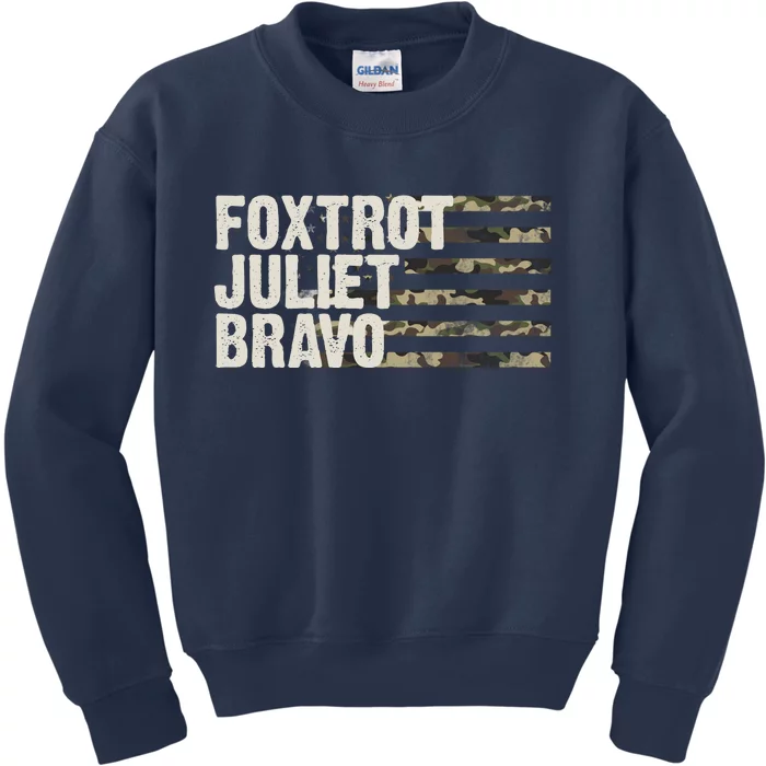 Foxtrot Juliet Bravo Camo Military Flag Kids Sweatshirt