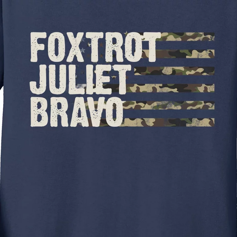 Foxtrot Juliet Bravo Camo Military Flag Kids Long Sleeve Shirt