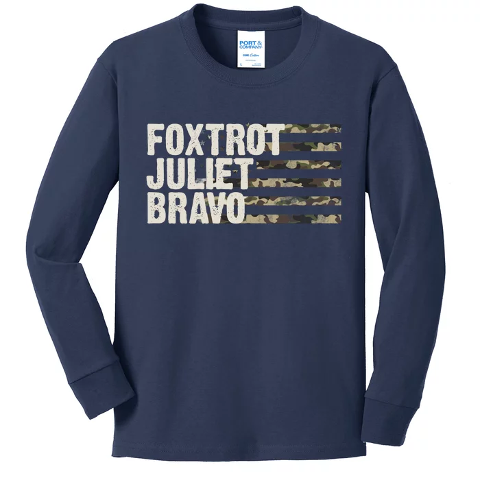 Foxtrot Juliet Bravo Camo Military Flag Kids Long Sleeve Shirt