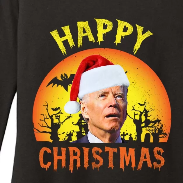 Funny Joe Biden Santa Hat Happy Christmas Confused Halloween Gift Womens CVC Long Sleeve Shirt