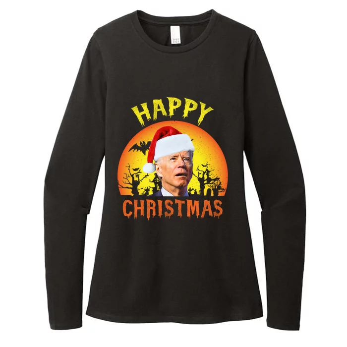 Funny Joe Biden Santa Hat Happy Christmas Confused Halloween Gift Womens CVC Long Sleeve Shirt