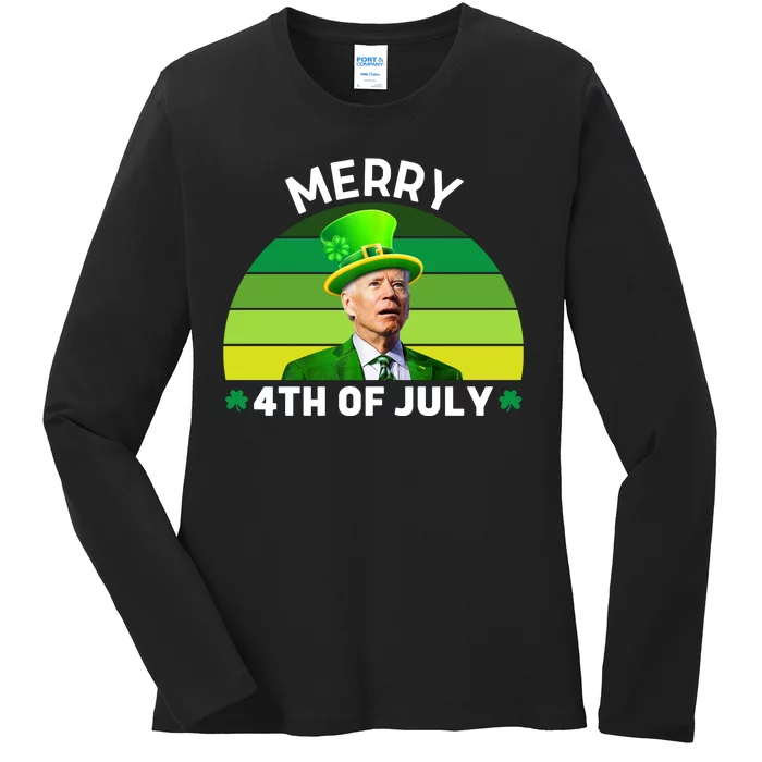 Funny Joe Biden St Patricks Day Merry 4th Of July Ladies Long Sleeve Shirt