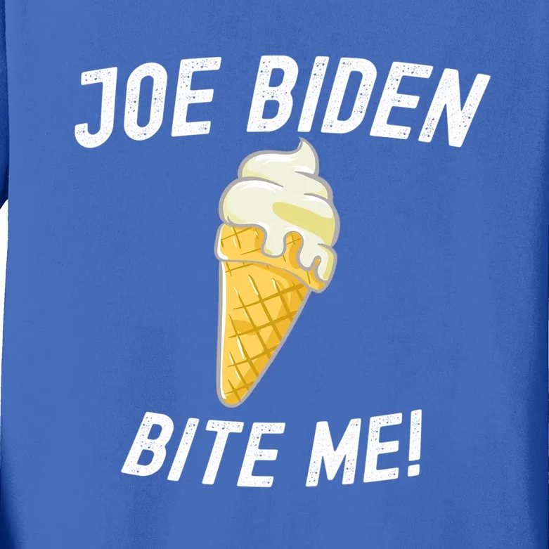 Funny Joe Biden Bite Me Ice Cream Cone Great Gift Kids Long Sleeve Shirt