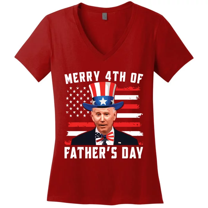 Funny Joe Biden Happy Merry 4th Of July Confused Fathers Day Women's V-Neck T-Shirt