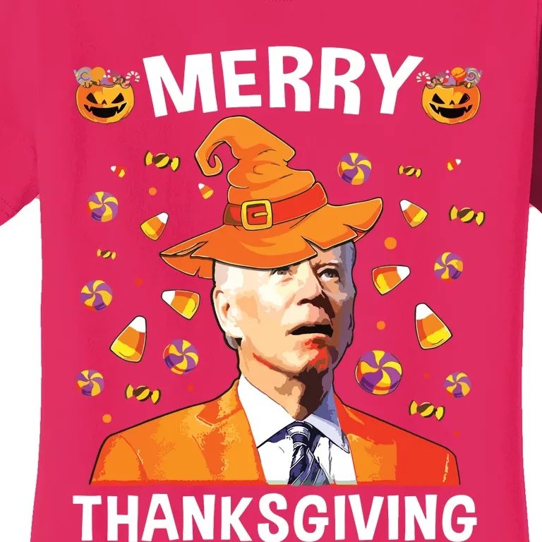 Funny Joe Biden Happy Halloween Merry Thanksgiving Women's T-Shirt