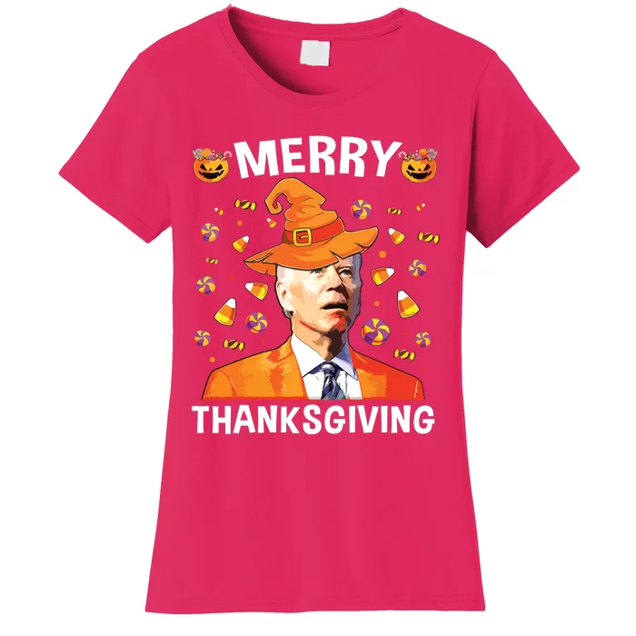 Funny Joe Biden Happy Halloween Merry Thanksgiving Women's T-Shirt