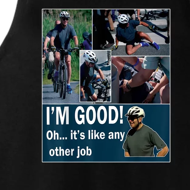 Funny Joe Biden Falling Off Bicycle Bike Meme Ladies Tri-Blend Wicking Tank