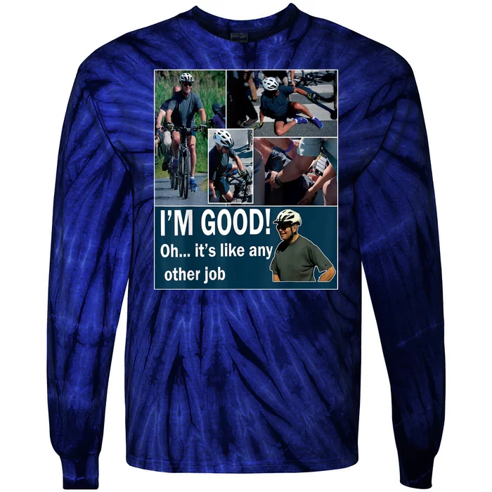 Funny Joe Biden Falling Off Bicycle Bike Meme Tie-Dye Long Sleeve Shirt