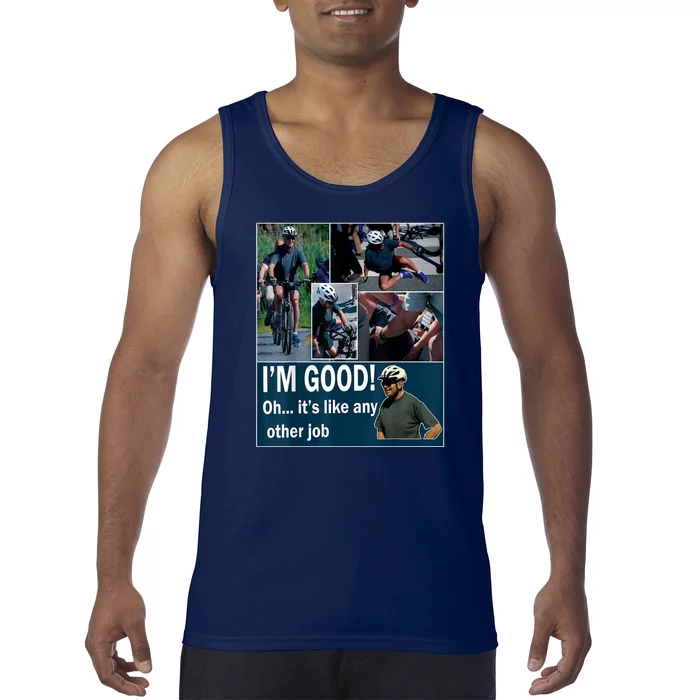 Funny Joe Biden Falling Off Bicycle Bike Meme Tank Top