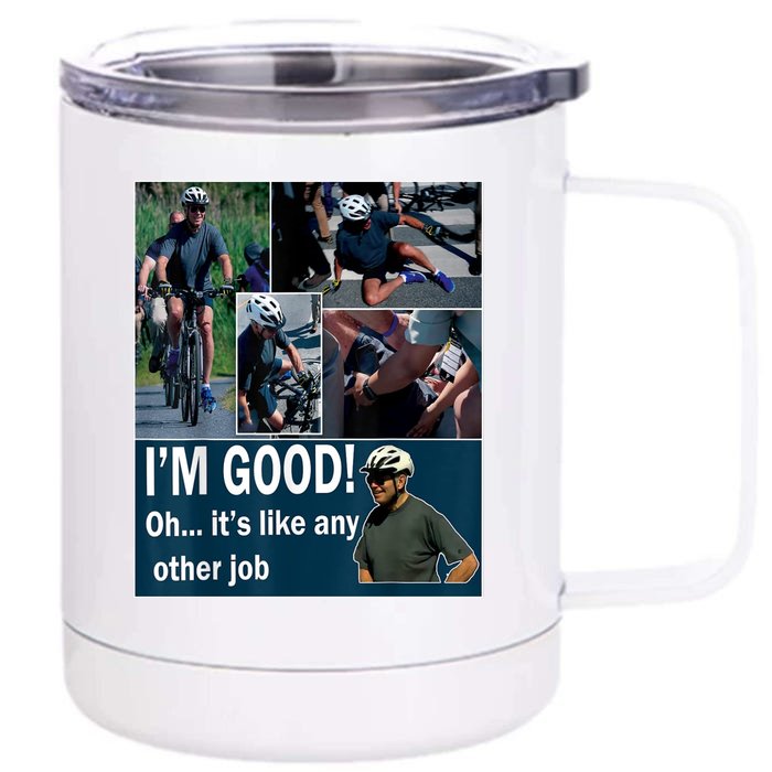 Funny Joe Biden Falling Off Bicycle Bike Meme Front & Back 12oz Stainless Steel Tumbler Cup