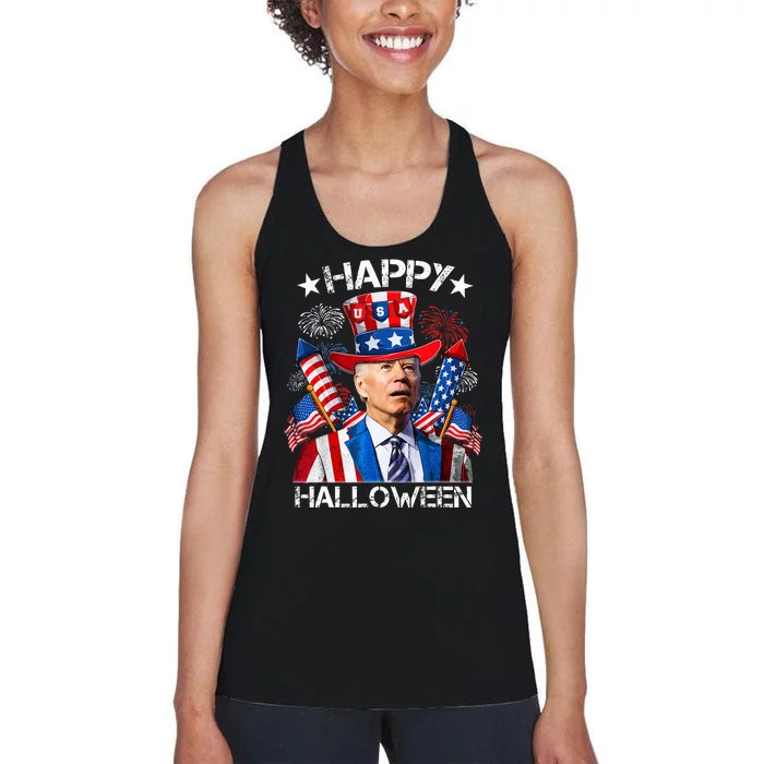 Funny Joe Biden 4th Of July Happy Halloween Firework Women's Racerback Tank