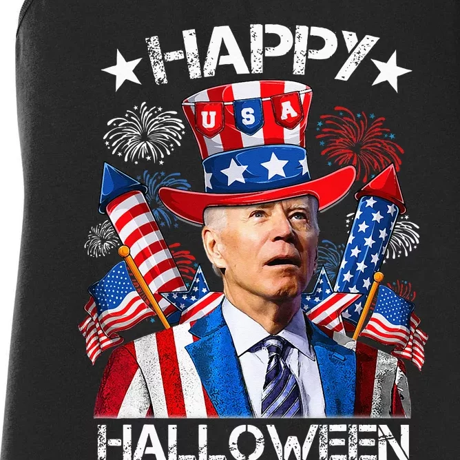 Funny Joe Biden 4th Of July Happy Halloween Firework Women's Racerback Tank