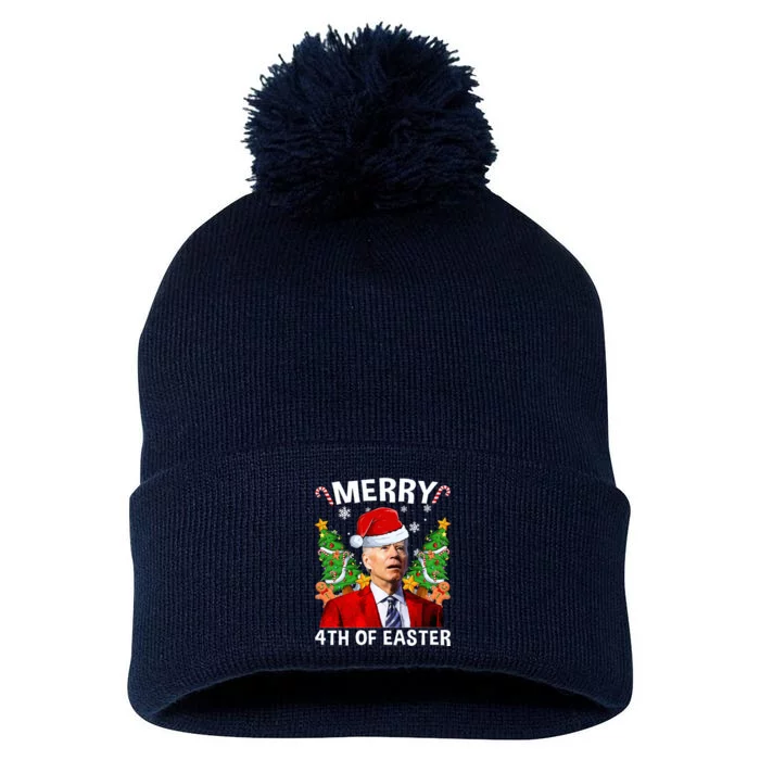 Funny Joe Biden Christmas Santa Hat Merry 4th Of Easter Xmas Pom Pom 12in Knit Beanie