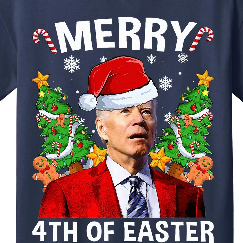 Funny Joe Biden Christmas Santa Hat Merry 4th Of Easter Xmas Kids T-Shirt